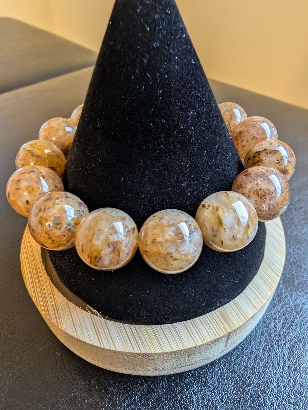 Beige-Brown Natural Stone Bead Bracelet